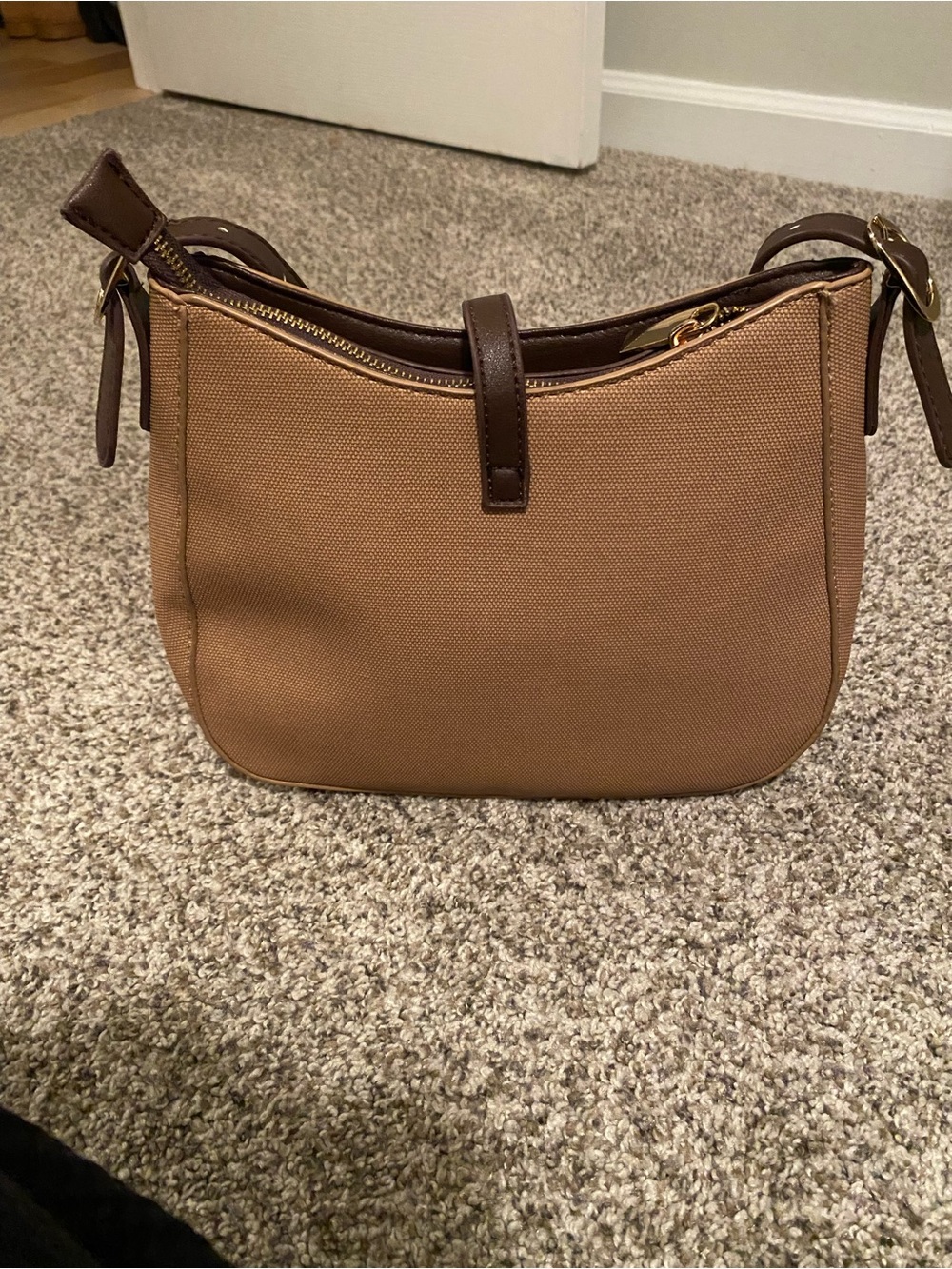 Calin Collection Tan & Brown Small Purse With Adjustable Strap